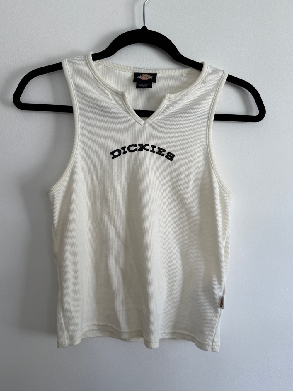 Dickies Cream Ribbed Tank with Black Chest Logo